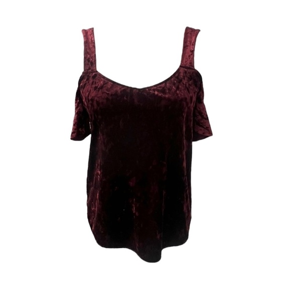 NWOT Lauren Conrad Runway Cold Shoulder Maroon Velvet Top - Size XS - Picture 3 of 11